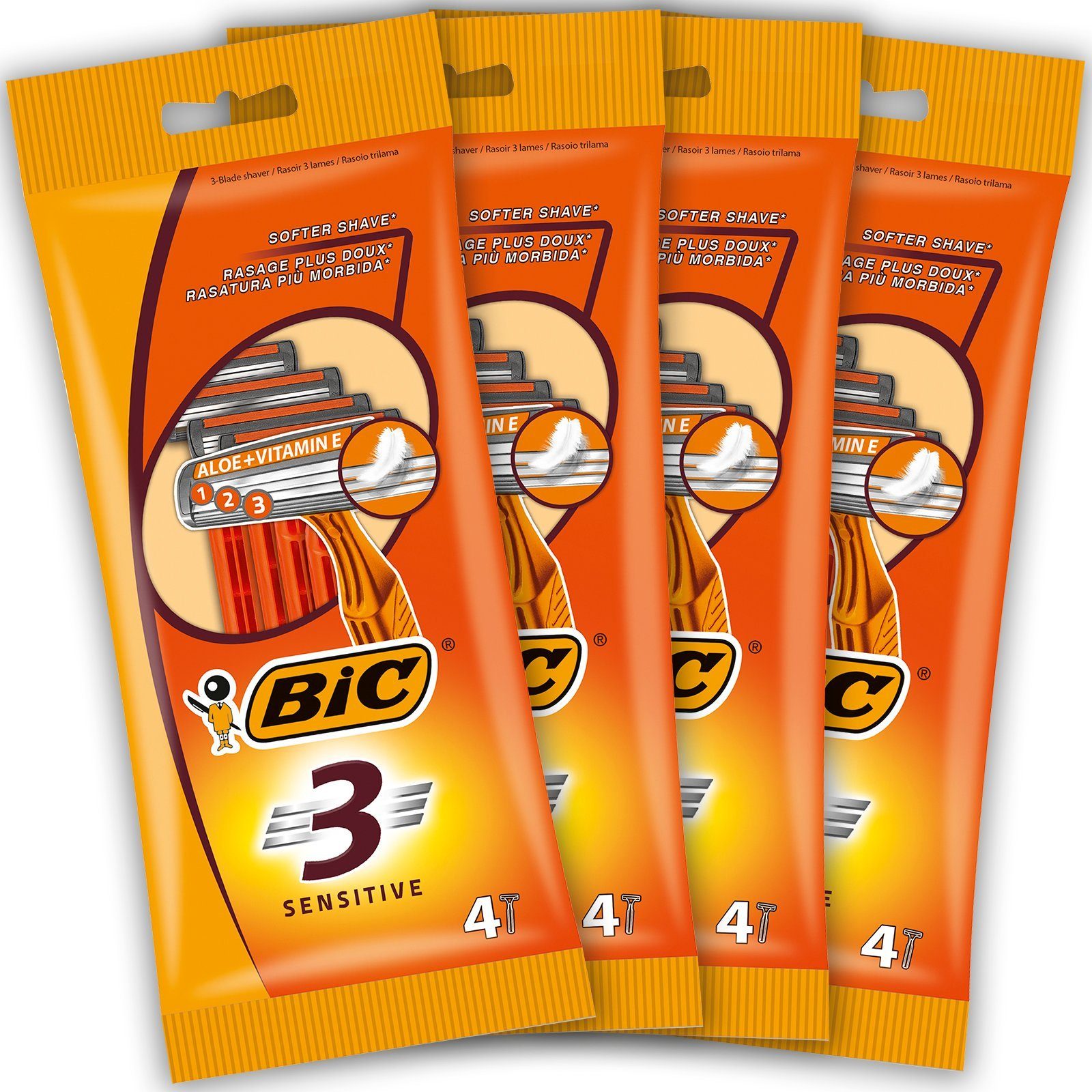 BIC Einwegrasierer BIC 3 Sensitive Rasierer Herren, 16 Einwegrasierer mit je 3 Klingen, 16-tlg.