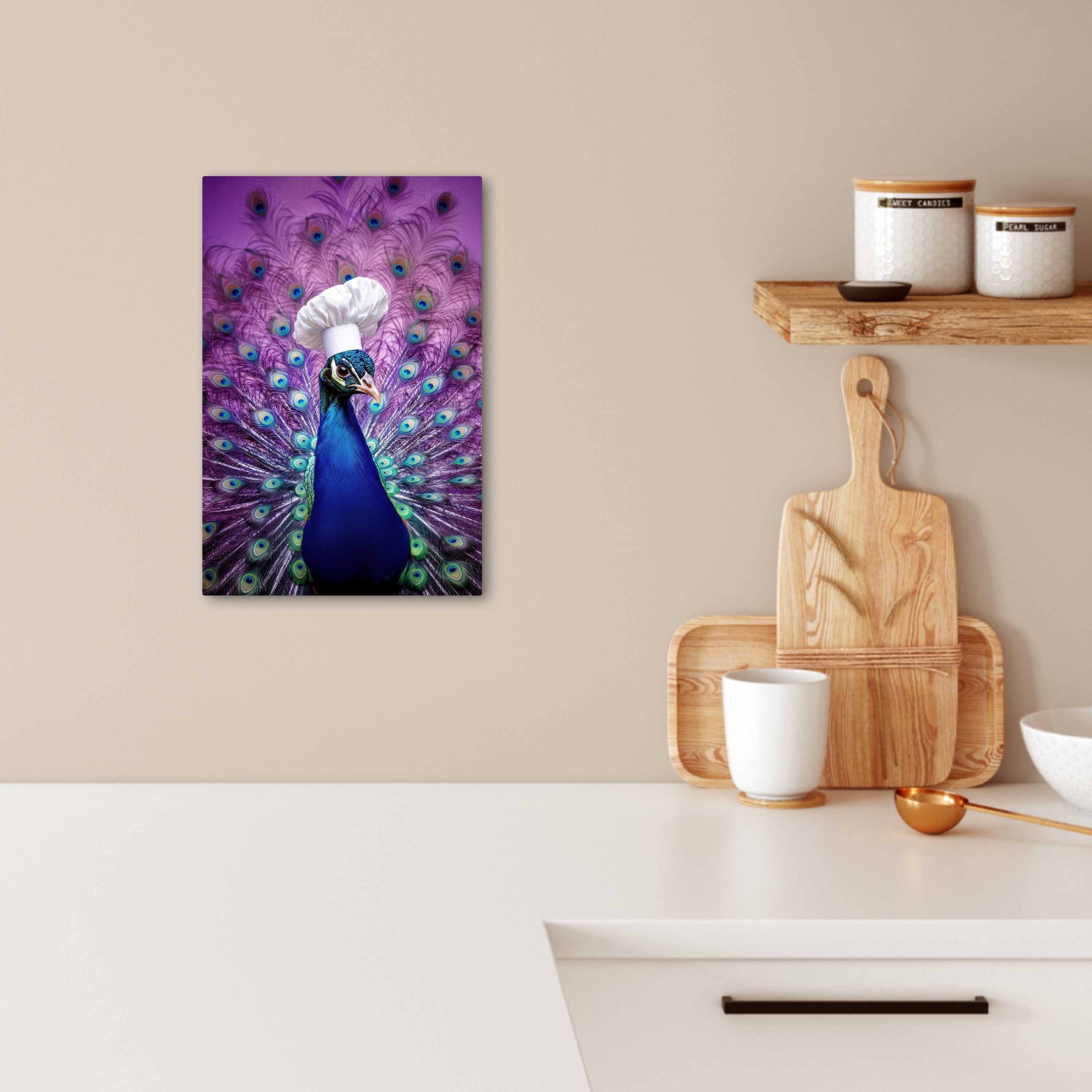 OneMillionCanvasses® Leinwandbild Pfau - Kochmütze - günstig online kaufen