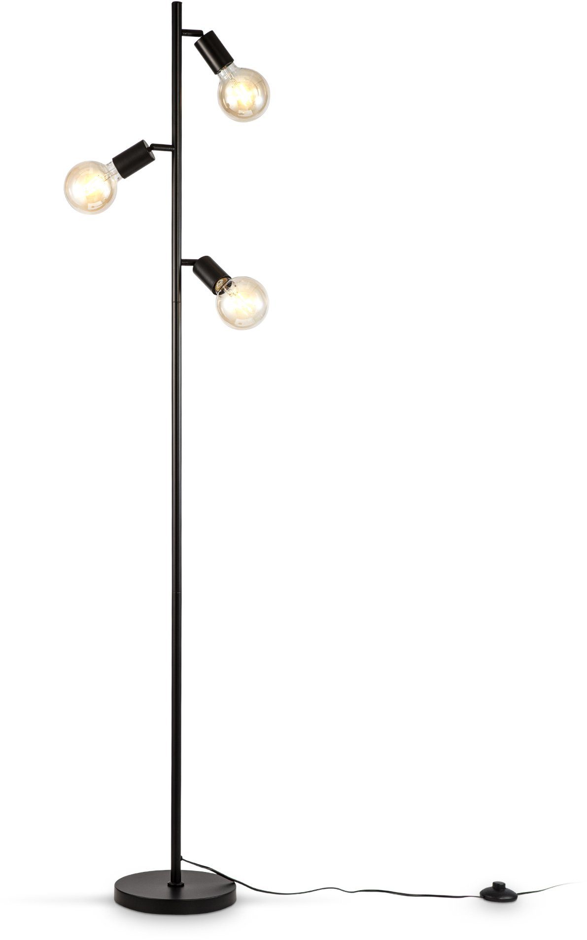 B.K.Licht Stehlampe, ohne Leuchtmittel, E27, Fußschalter, schwenkbar, 3-flammig, Stehleuchte, Retro, Metall