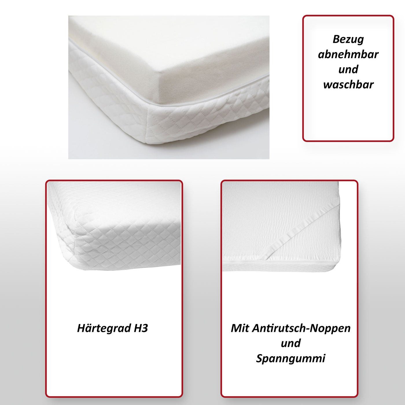 MCW, Topper MCW-E63-6-V, 6 cm hoch, Textil, Viscoschaum, Härtegrad H2, Unterseite mit Antirutsch-Noppen, Abnehmbarer Bezug