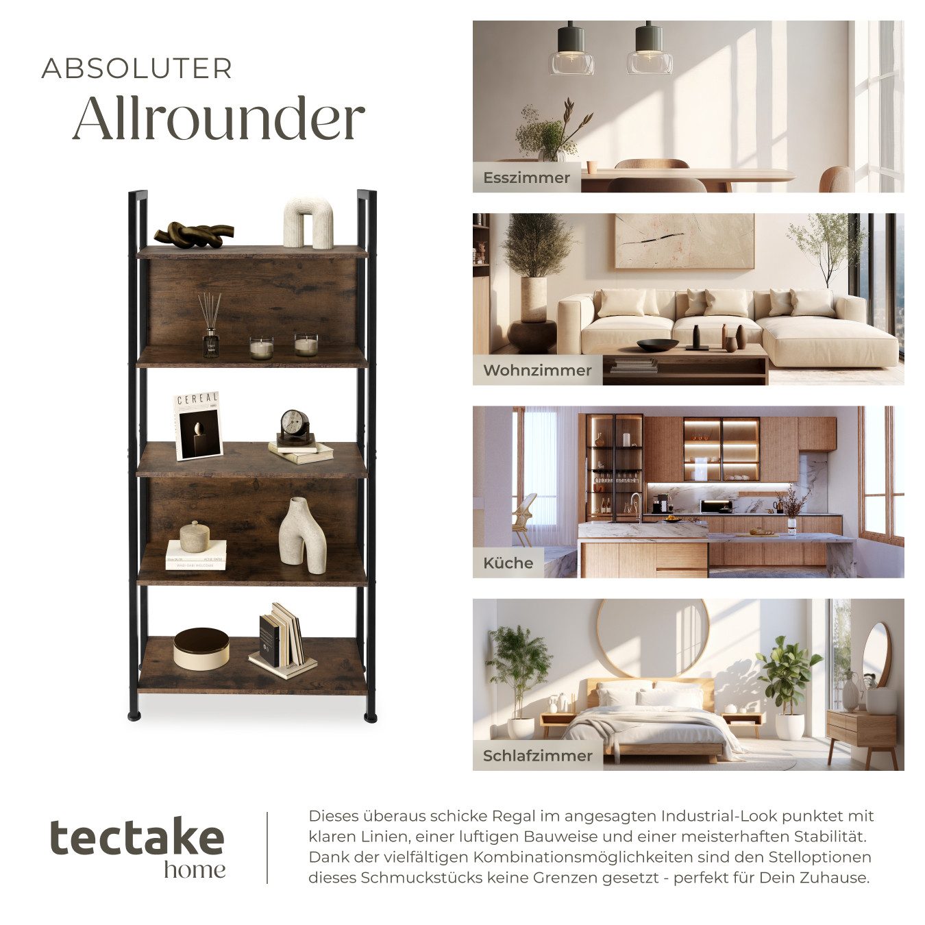 tectake Bücherregal Regal, Set 1-tlg., Industrial Style