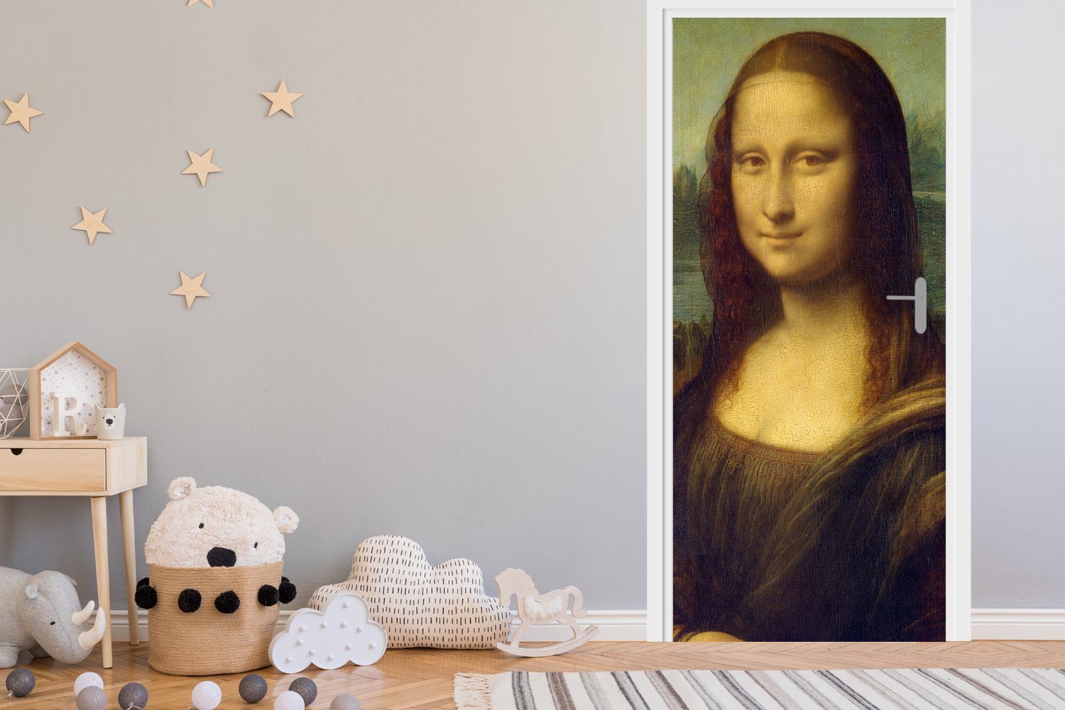 Vinci, - da für 75x205 cm MuchoWow (1 Mona Lisa Leonardo Türtapete bedruckt, St), Tür, Matt, Türaufkleber, Fototapete