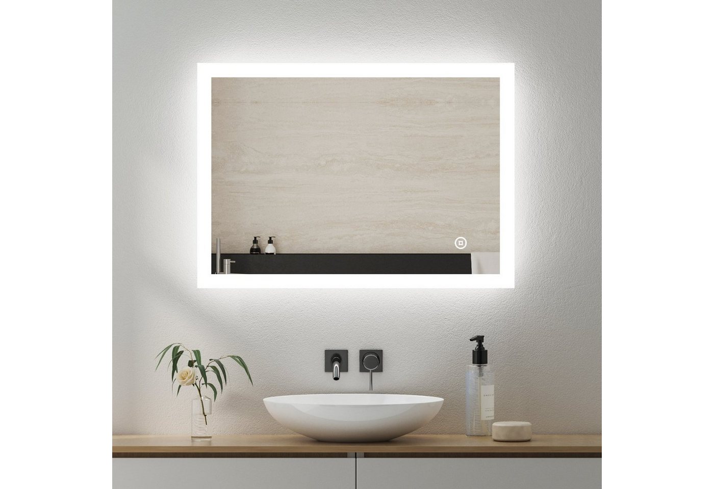 Thumbnail - WDWRITTI Badspiegel Led Badspiegel 50 x 70 cm mit wandschalter Touch Speicherfunktion (Wandspiegel, Badezimmerspiegel mi...