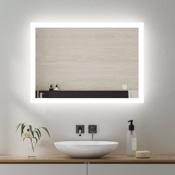 WDWRITTI Badspiegel Led Badspiegel 50 x 70 cm mit wandschalter Touch Speicherfunktion (Wandspiegel, Badezimmerspiegel mit Beleuchtung, Lichtspiegel, Spiegel Bad Led, 3-Lichtfarben, Helligkeit einstellbar), energiesparender,IP44