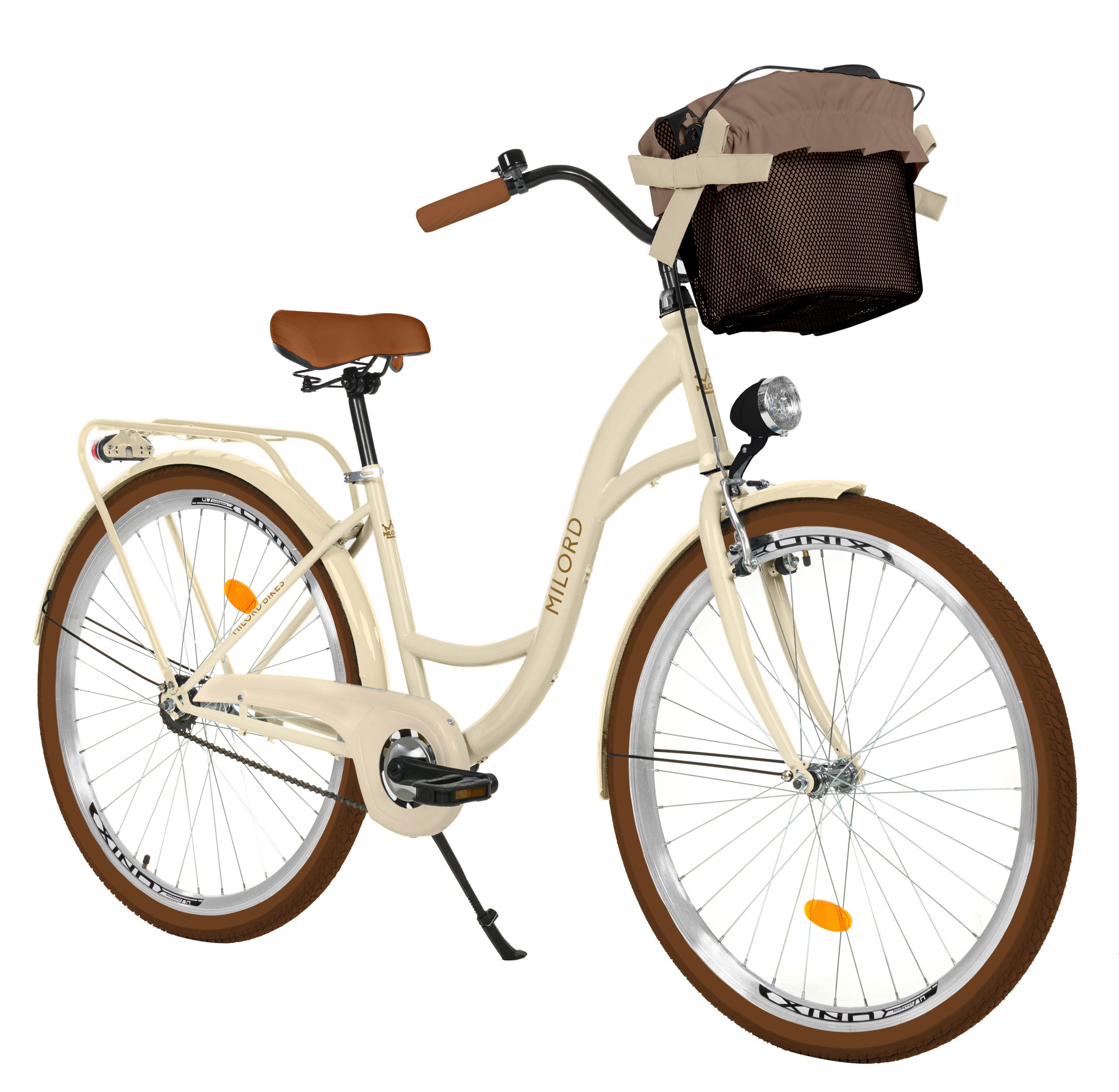 Cityrad Milord City Fahrrad Korb Damenfahrrad, 28/26 Zoll, Beige-Braun, 1-Gang