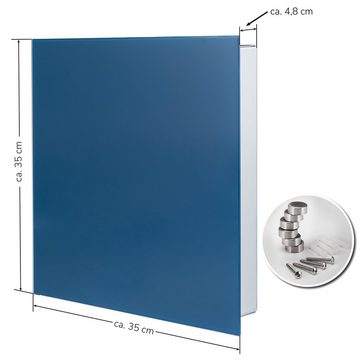 bremermann Schlüsselkasten Schlüsselkasten XL blauer Glasfront, 13 Haken, Korpus Metall grau