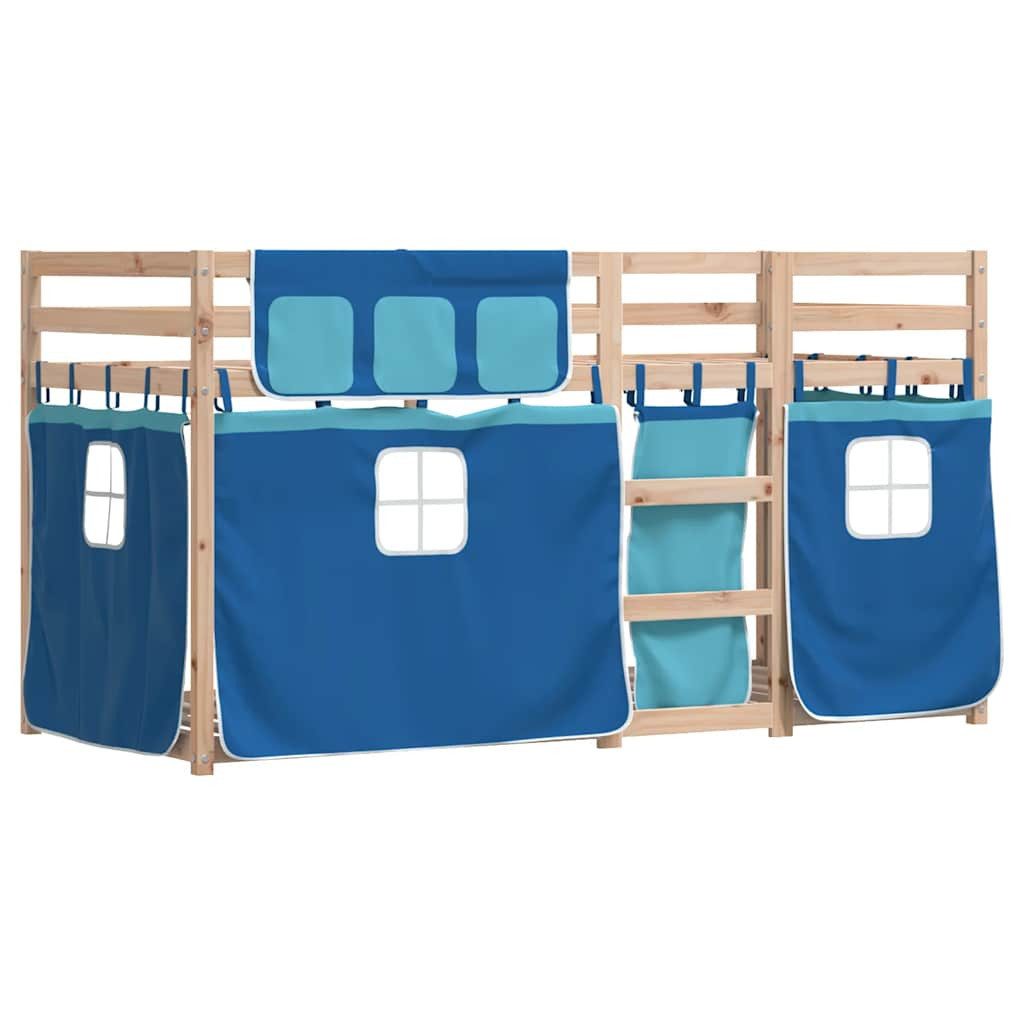 vidaXL Bett Etagenbett mit Vorhängen Blau 90x200 cm Massivholz Kiefer
