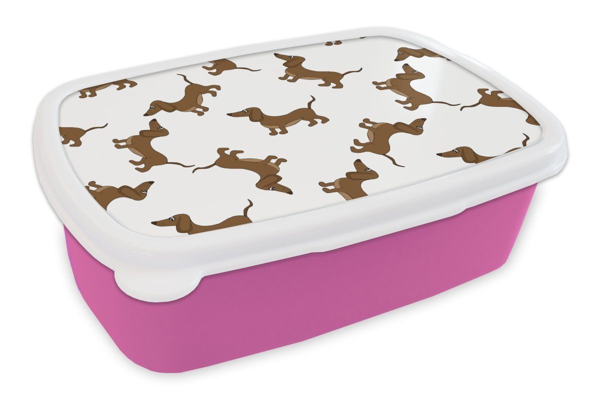MuchoWow Lunchbox Muster - Hund - Dackel - Jungen - Mädchen - Kinder - Kinder, Kunststoff, (2-tlg), Brotbox für Erwachsene, Brotdose Kinder, Snackbox, Mädchen, Kunststoff rosa | Lunchboxen