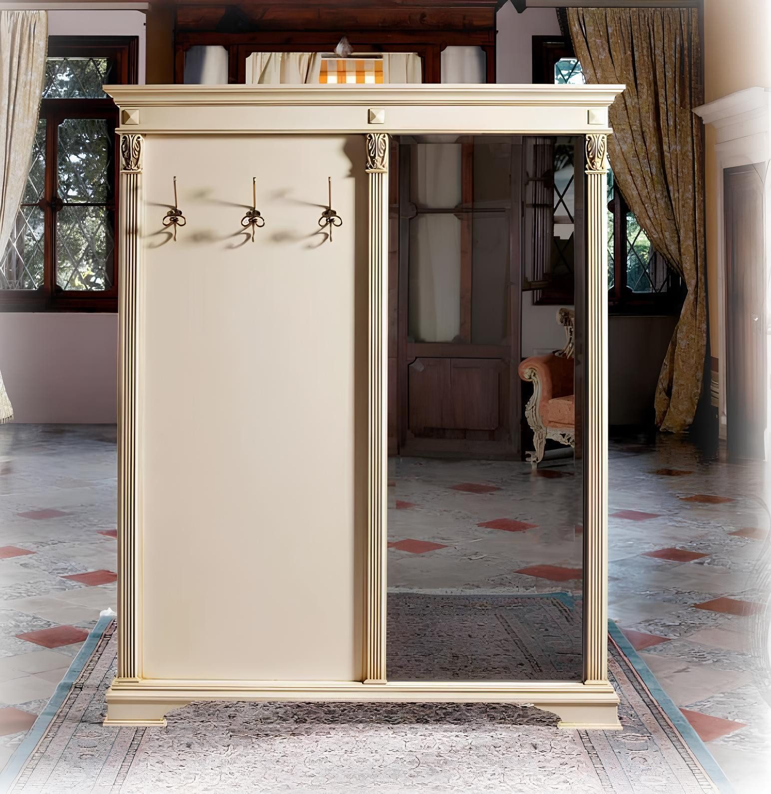 JVmoebel Garderobenpaneel Weiße Flurablage mit Spiegel aus hochwertigem Holz (1 St), Made in Europa