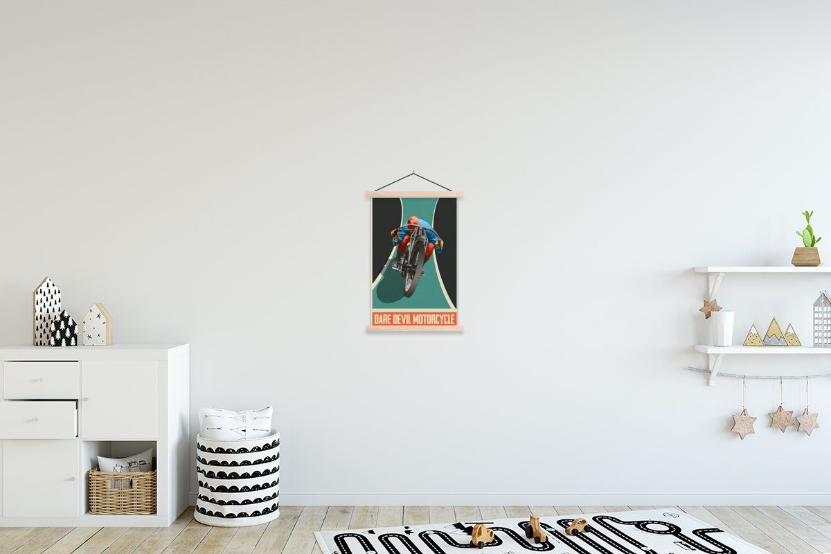 MuchoWow Poster Mancave - Motorrad Textilposter Vintage Wohnzimmer, Posterleiste, - (1 Magnetisch St), Bilderleiste, - Zitate, für