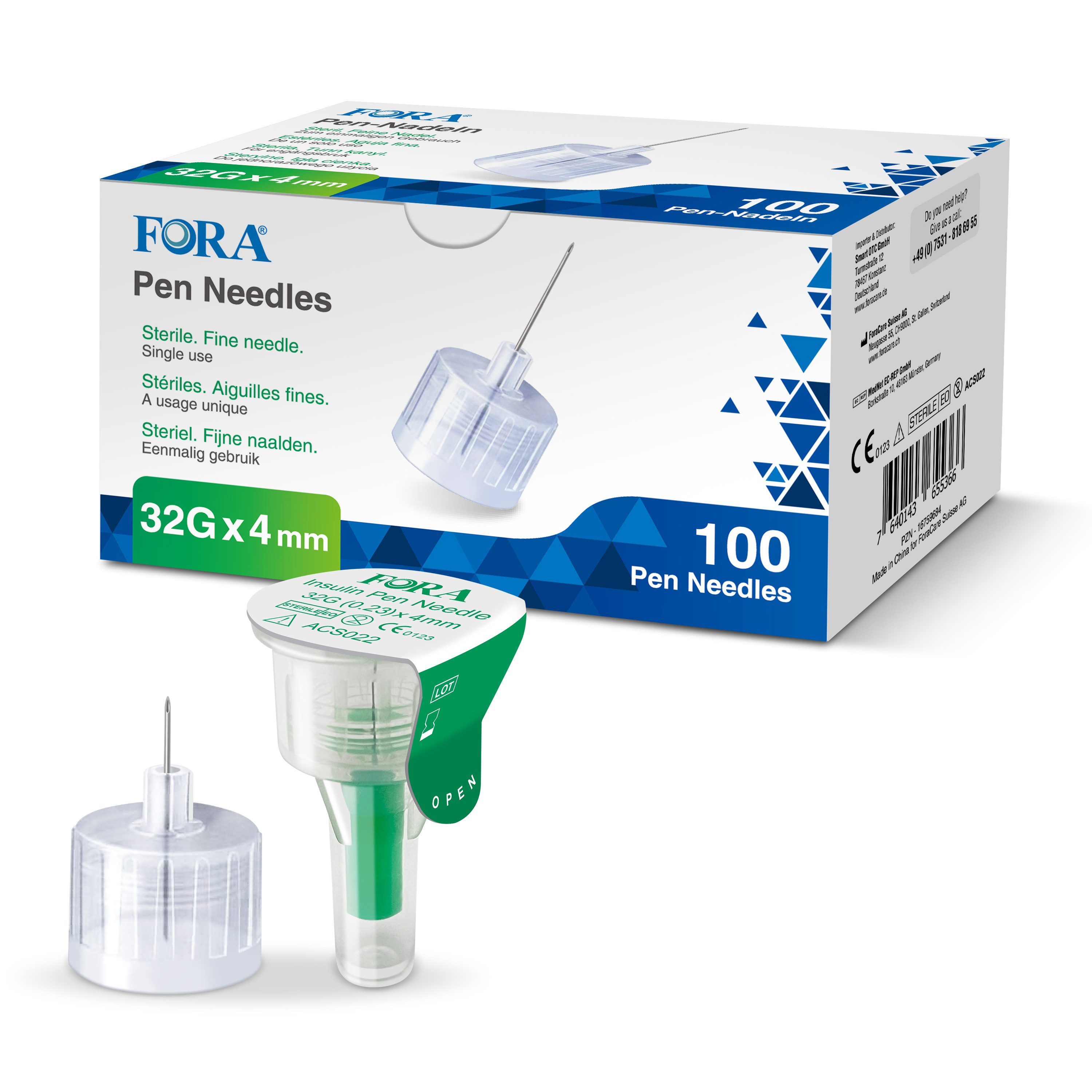 FORA Lanzetten Insulin pen nadeln 4 mm, 32,00G