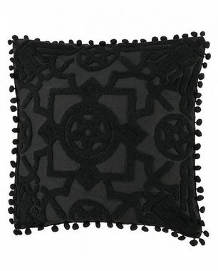 Tagesdecke Schwarzer Kissenbezug mit Fluffy Pentagramm Sticke, Horror-Shop