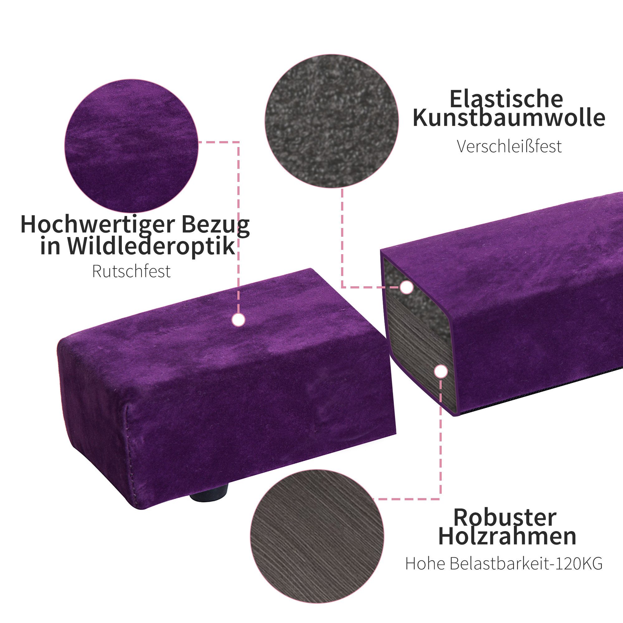 HOMCOM Balancetrainer 210 cm Schwebebalken klappbar Turnbalken Indoor Outdoor, bis 120 kg, 210 x 10 x 6,5 cm, Violett