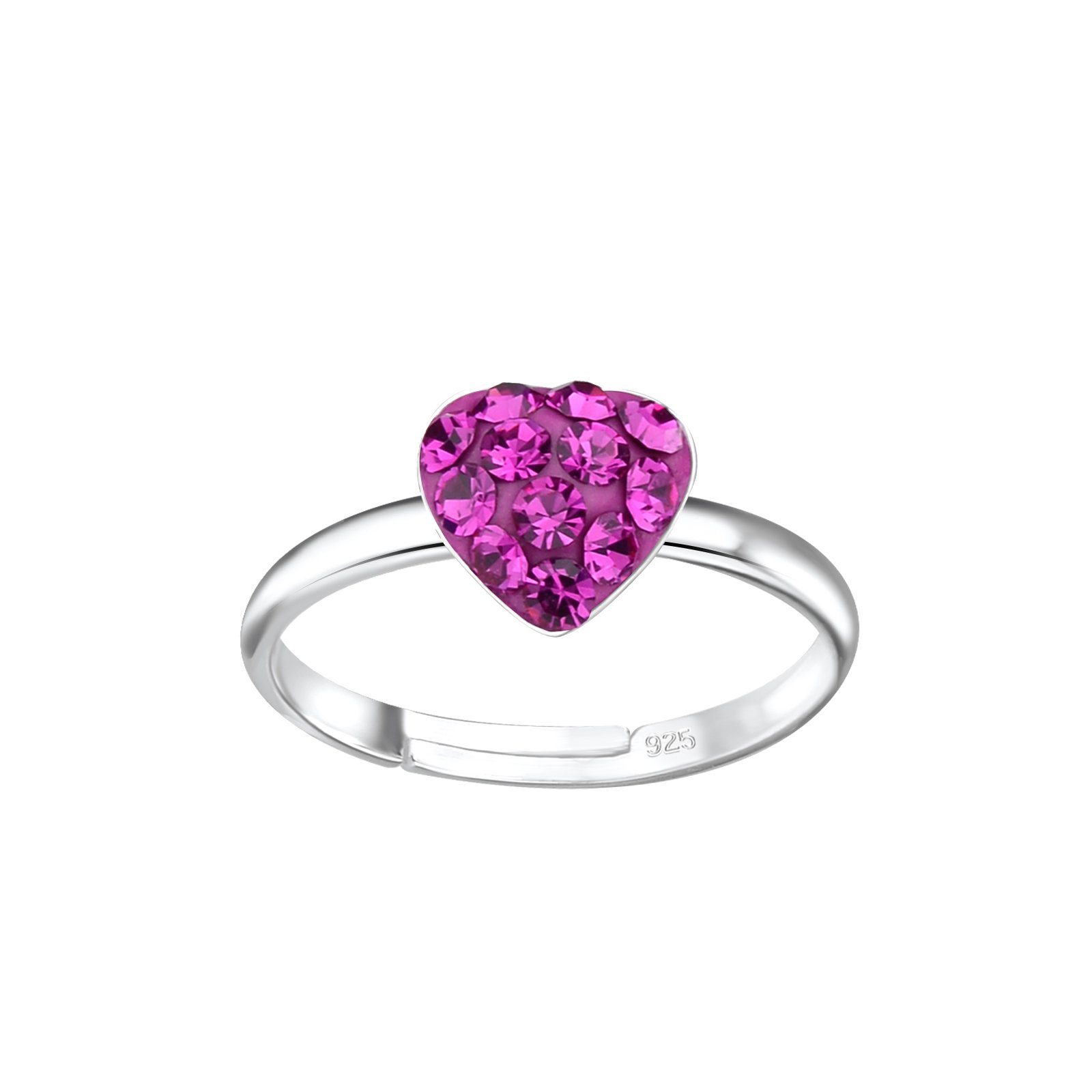 ALEXANDER YORK Silberring Kinderschmuck-Ring HERZ Kristall fuchsia, 925 Sterling Silber