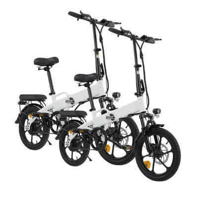 iscooter E-Bike 2 Stück 16 Zoll faltbares tragbares Elektrofahrrad 3A Schnellladegerät, Nabenschaltung, Heckmotor, 280,8 Wh Akku, 3 Geschwindigkeitsmodi, ABS Duales Bremssystem, bis 120kg, Wabenreifen