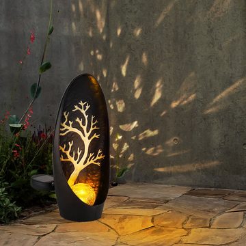 Globo LED Solarleuchte, Leuchtmittel inklusive, Warmweiß, Solarlampe Außenleuchte Lotusblume Crackleglas amber LED Baummotiv