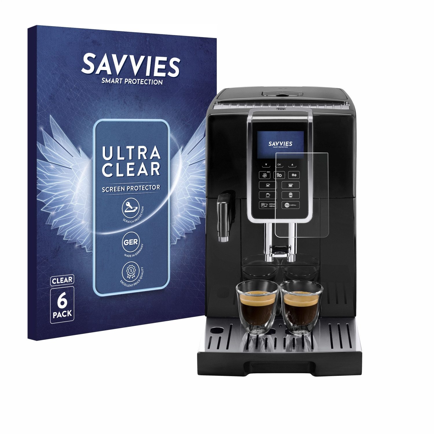 Savvies Displayschutzfolie Schutzfolie für DeLonghi Dinamica ECAM350.55, 6 Stück, Displayschutz Schutz Folie Klar Transparent