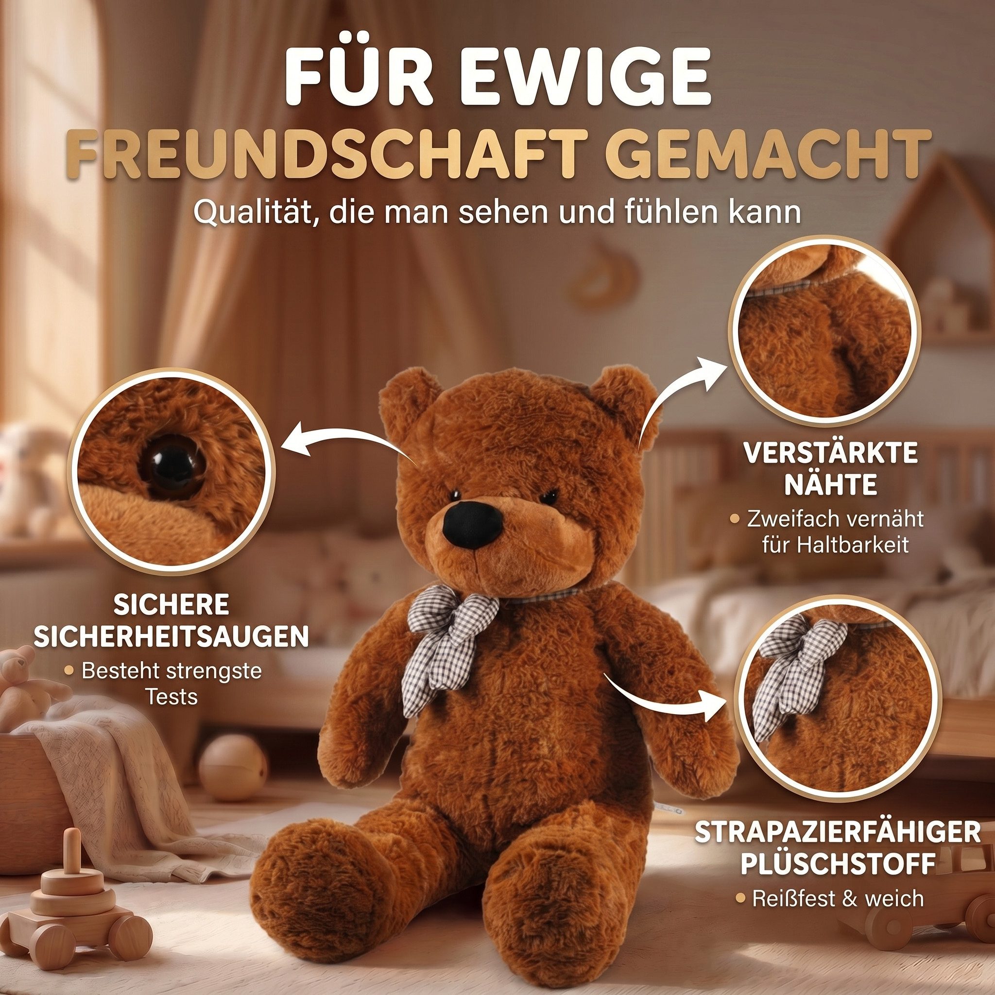 Feluna Kuscheltier FELUNA XXL Riesen Kuschelbär Plüsch 120 cm – Weicher Plüsch Bär Kinder (Kuscheltier)