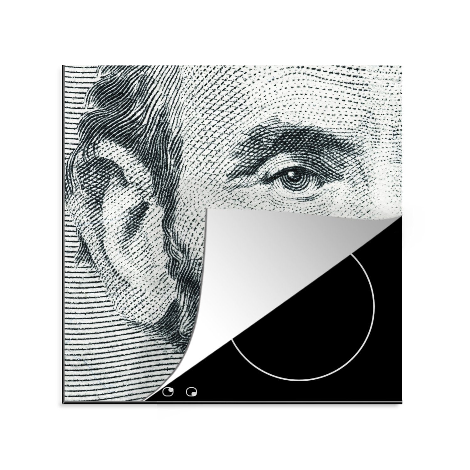 cm, 78x78 (1 Arbeitsplatte Vinyl, MuchoWow für von Ceranfeldabdeckung, Eine Herdblende-/Abdeckplatte Illustration tlg), küche 5-Dollar-Note, Abraham der Lincoln auf