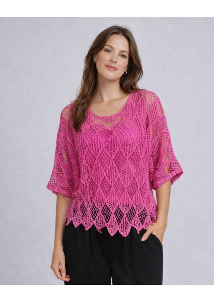 ITALY VIBES Blusenponcho - Poncho - Häkelshirt Damen - Häkelbluse - gratis Untershirt - Top ONE SIZE / passend für Größe XS - L - gratis Top