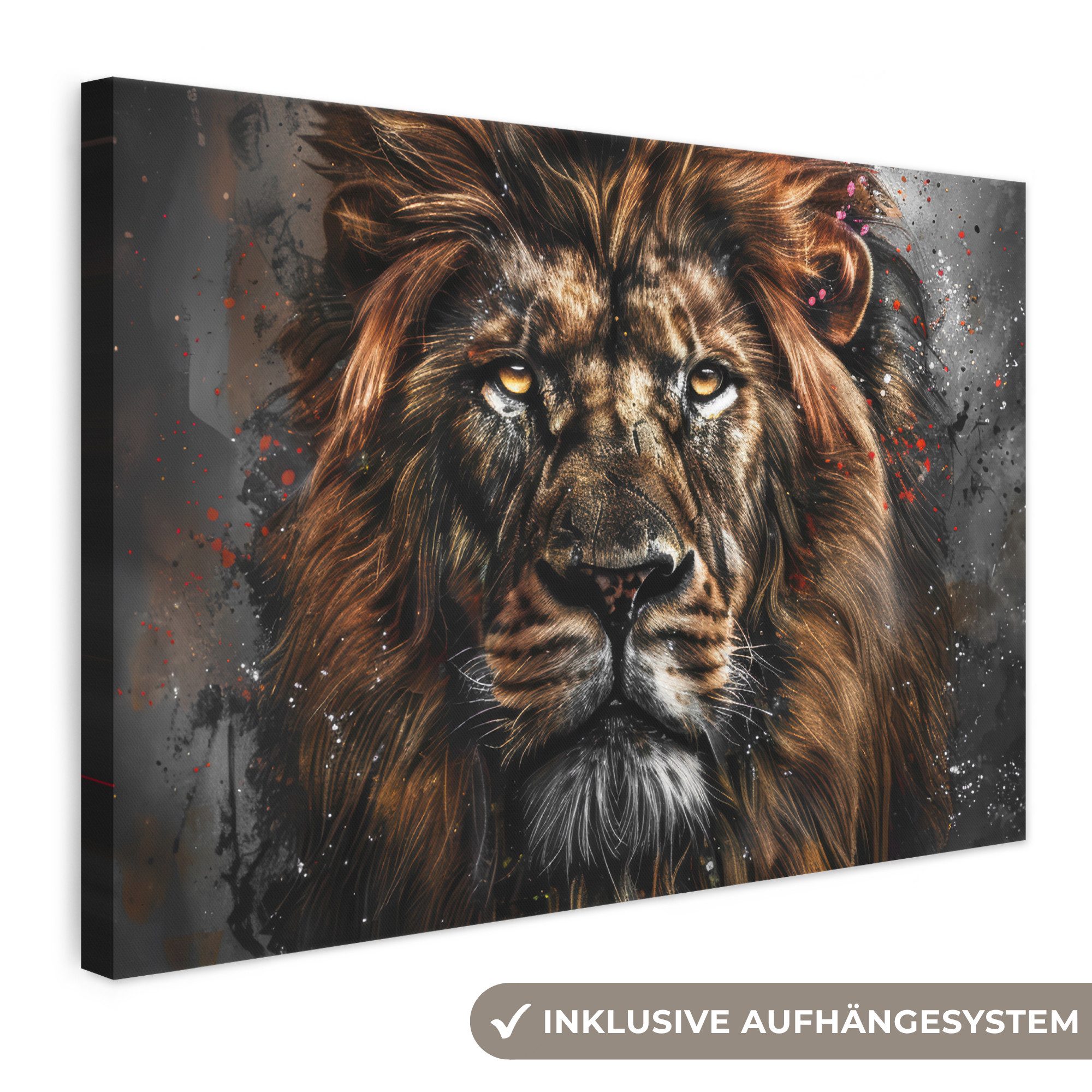 OneMillionCanvasses® Leinwandbild Löwe - Tiere - Porträt - Schwarz - Luxus, Fotodruck (1 St), Leinwand Bilder Klein, Wand Dekoration Aesthetic 30x20 cm