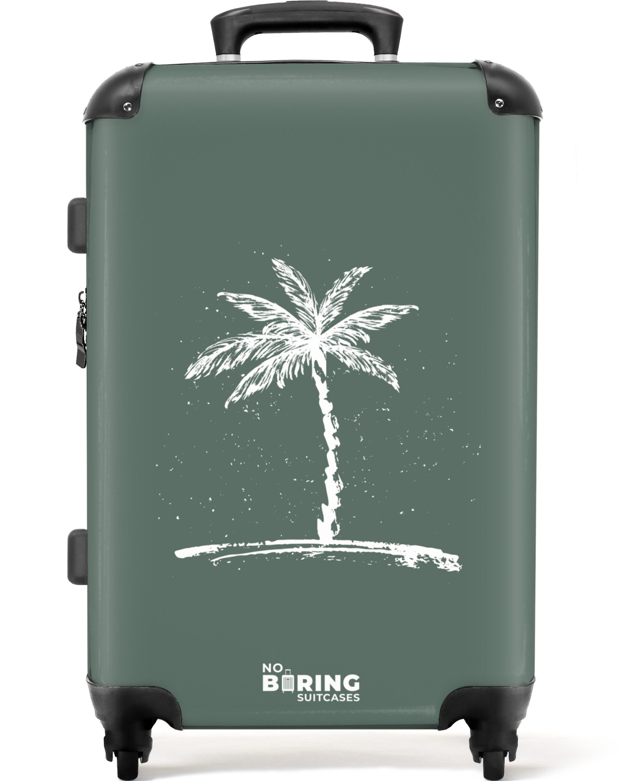 NoBoringSuitcases.com© Hartschalen-Trolley Grün mit weißer Palme günstig online kaufen