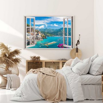 Sinus Art Leinwandbild Wandbild 120x80cm Fensterbild Italien Küste Küstenstadt Historisch Ber, (1 St)