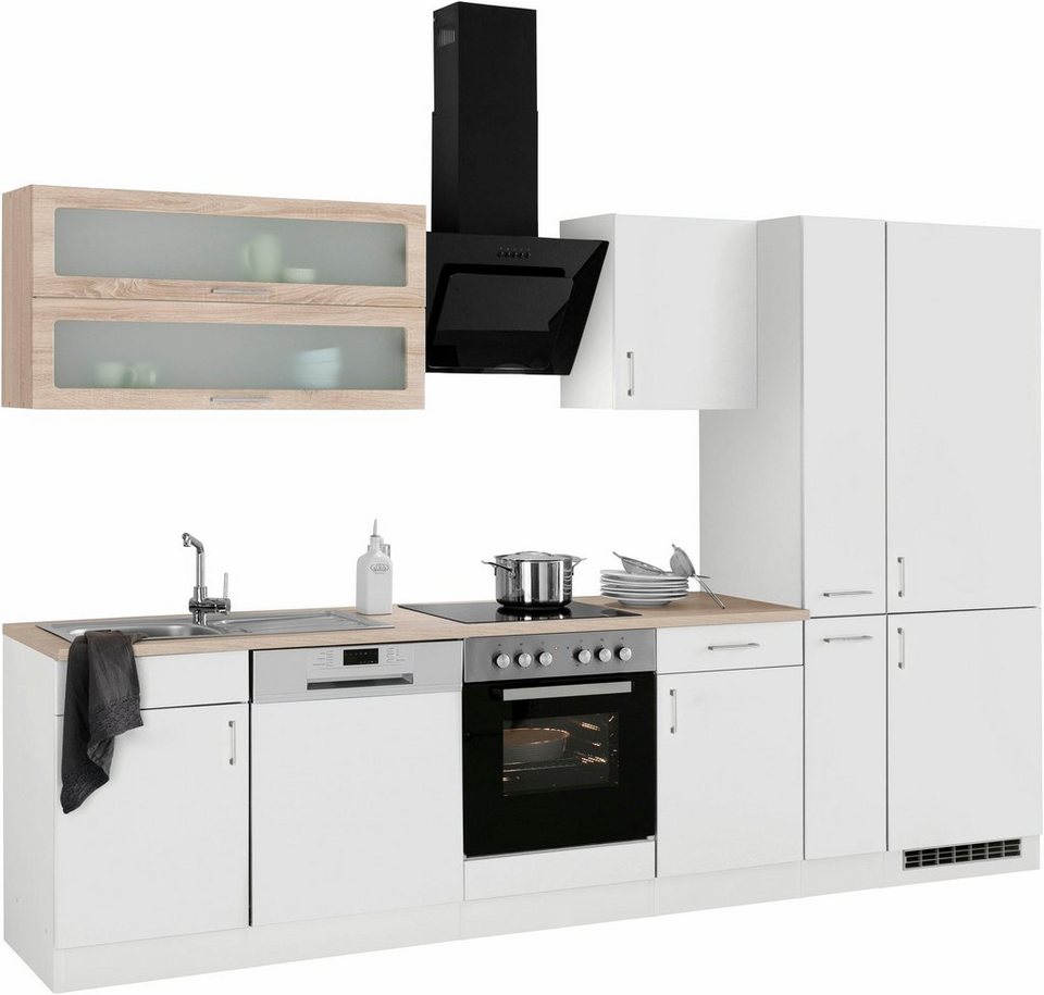 HELD MÖBEL Küchenzeile Utah, mit E-Geräten und großer Kühl-  Gefrierkombination, Breite 310 cm