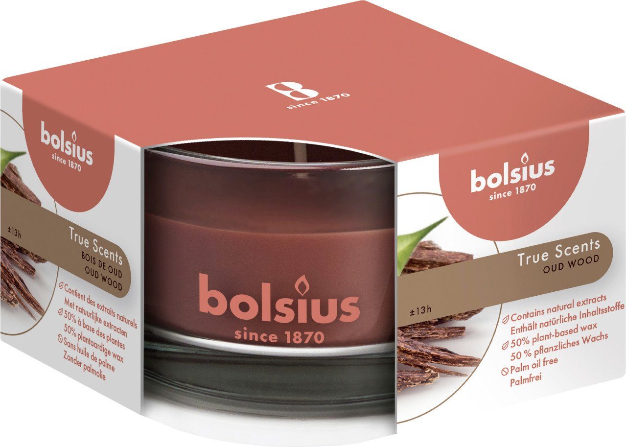 Bolsius Duftkerze Bolsius Duftkerze im Glas Oud Wood, Höhe 5 cm, Ø 8