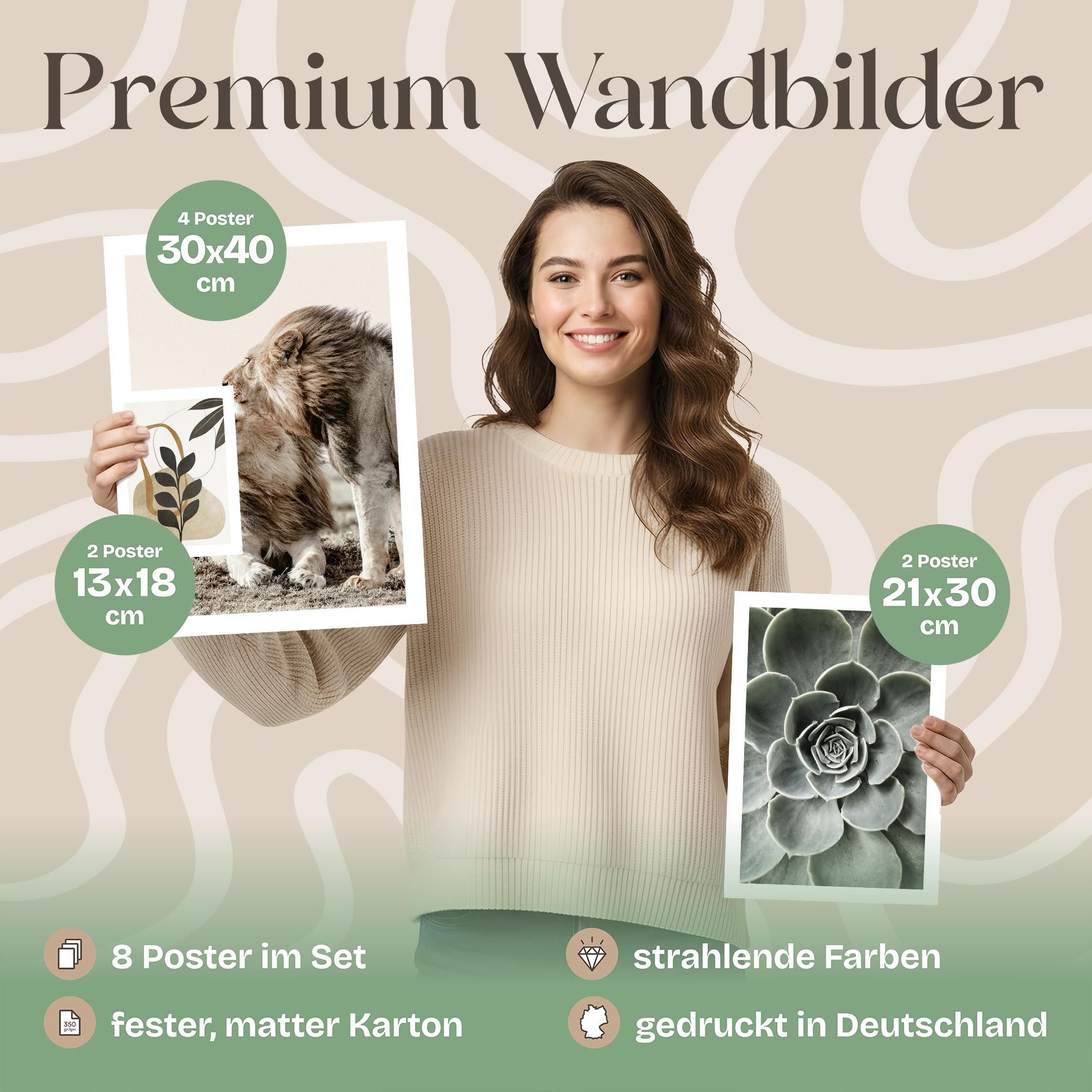 ARTFAVES Bilder-Collage Poster Set Abstract Nature I mehrteilige Bilderwand I Wandbilder Beige, (Wandbilder modern, 8 St)