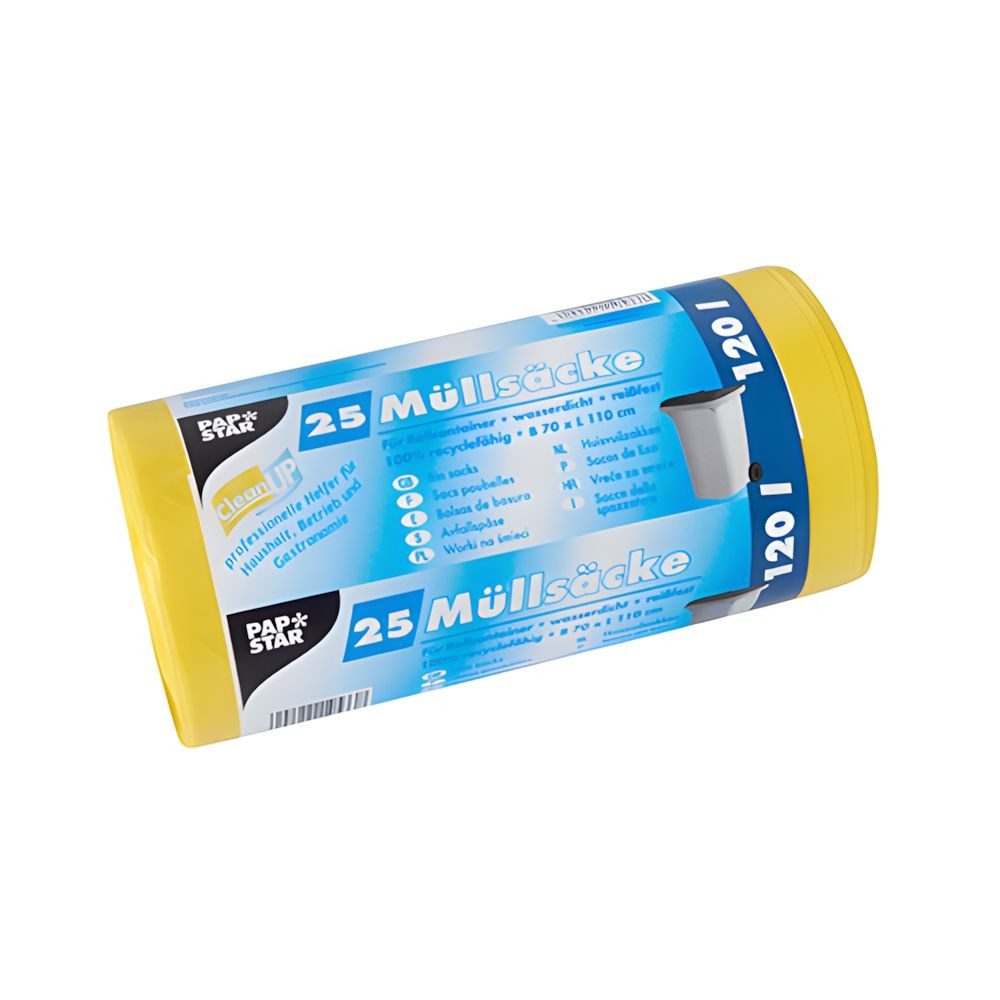PAPSTAR Müllbeutel Müllsäcke, HDPE 120 l 110 cm x 70 cm gelb 20 my 25 Stk