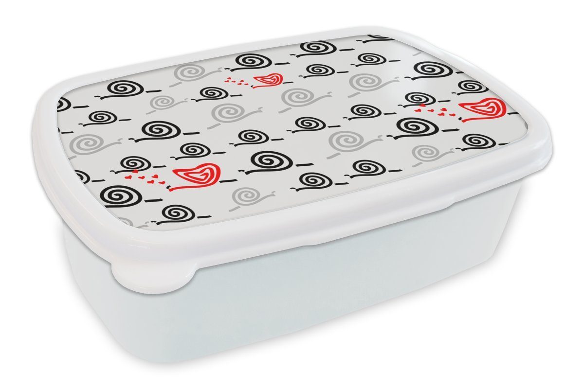 MuchoWow Lunchbox Schnecken - Valentinstag Mädchen und Erwachsene, für (2-tlg), - Brotbox Jungs Kinder Design, und Brotdose, weiß für Kunststoff
