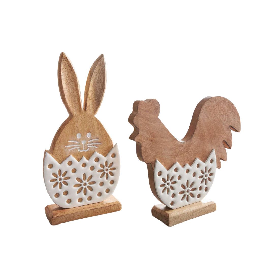 Home-trends24.de Osterfigur Osterhase Huhn Osterei Holz Porzellan Ostern Deko Höhe 19 cm (1 St)