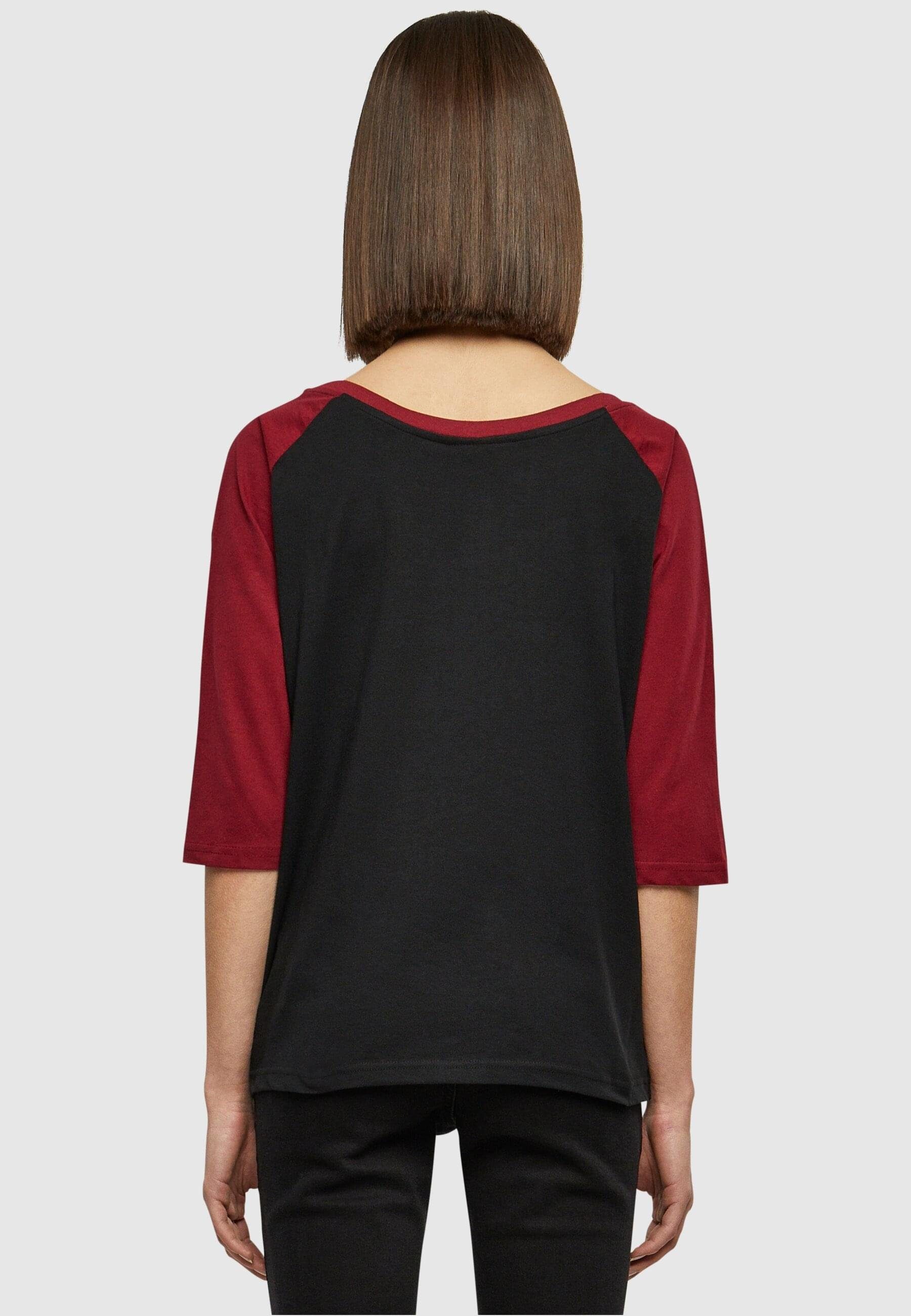 URBAN CLASSICS Damen Tee black/burgundy Ladies Kurzarmshirt Raglan Contrast 3/4 (1-tlg)