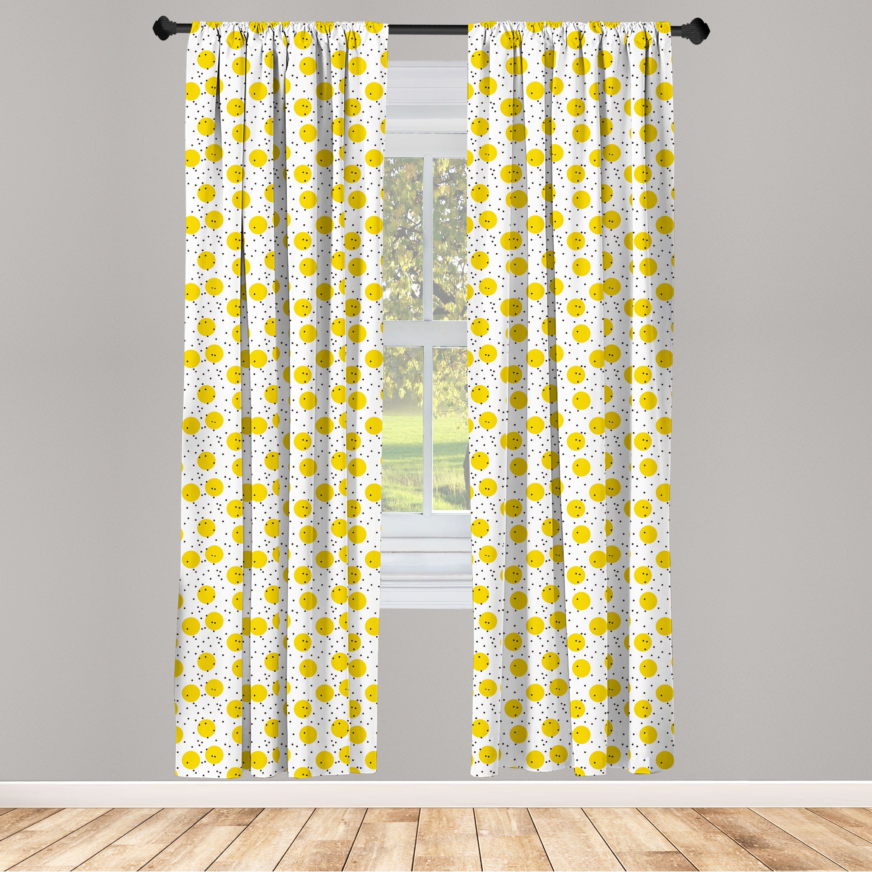 Gardine Vorhang für und Weiß Microfaser, Schlafzimmer große Wohnzimmer Gelb Dekor, Kreise Abakuhaus