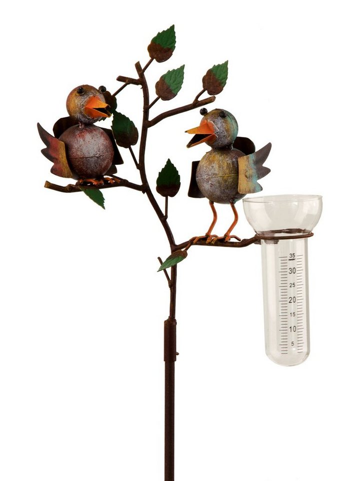 BigDean Regenmesser »Gartenstecker mit Glas Vogelpaar aus