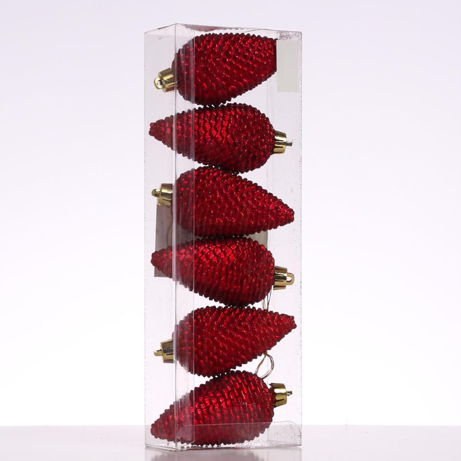 MARELIDA Christbaumschmuck Weihnachtsbaumschmuck Tannenzapfen bruchfest glitzernd H: 8cm 6St rot