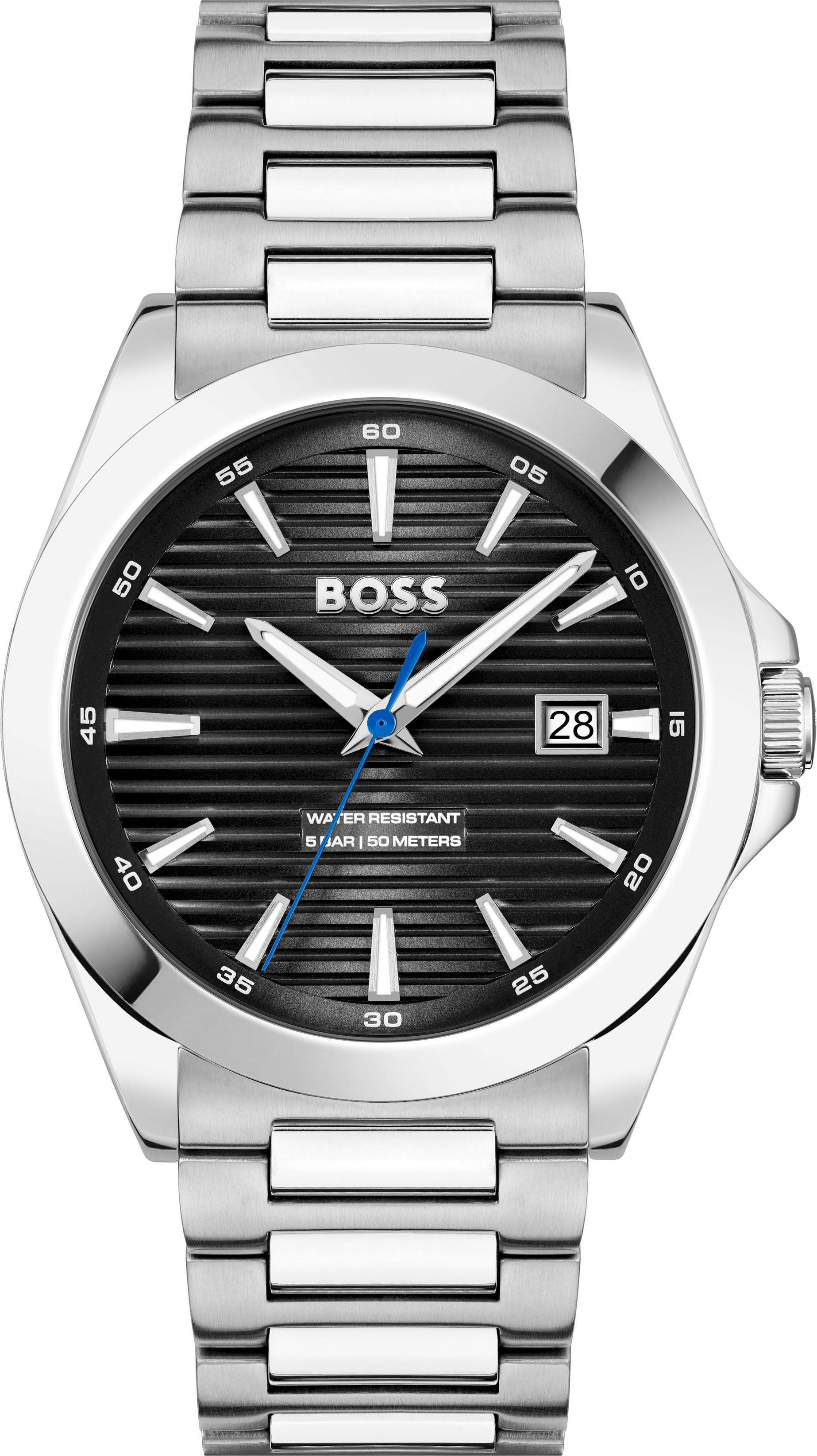 BOSS Quarzuhr STRIKE 1514170, Armbanduhr, Damenuhr, Herrenuhr, Edelstahlarmband, analog, Tag
