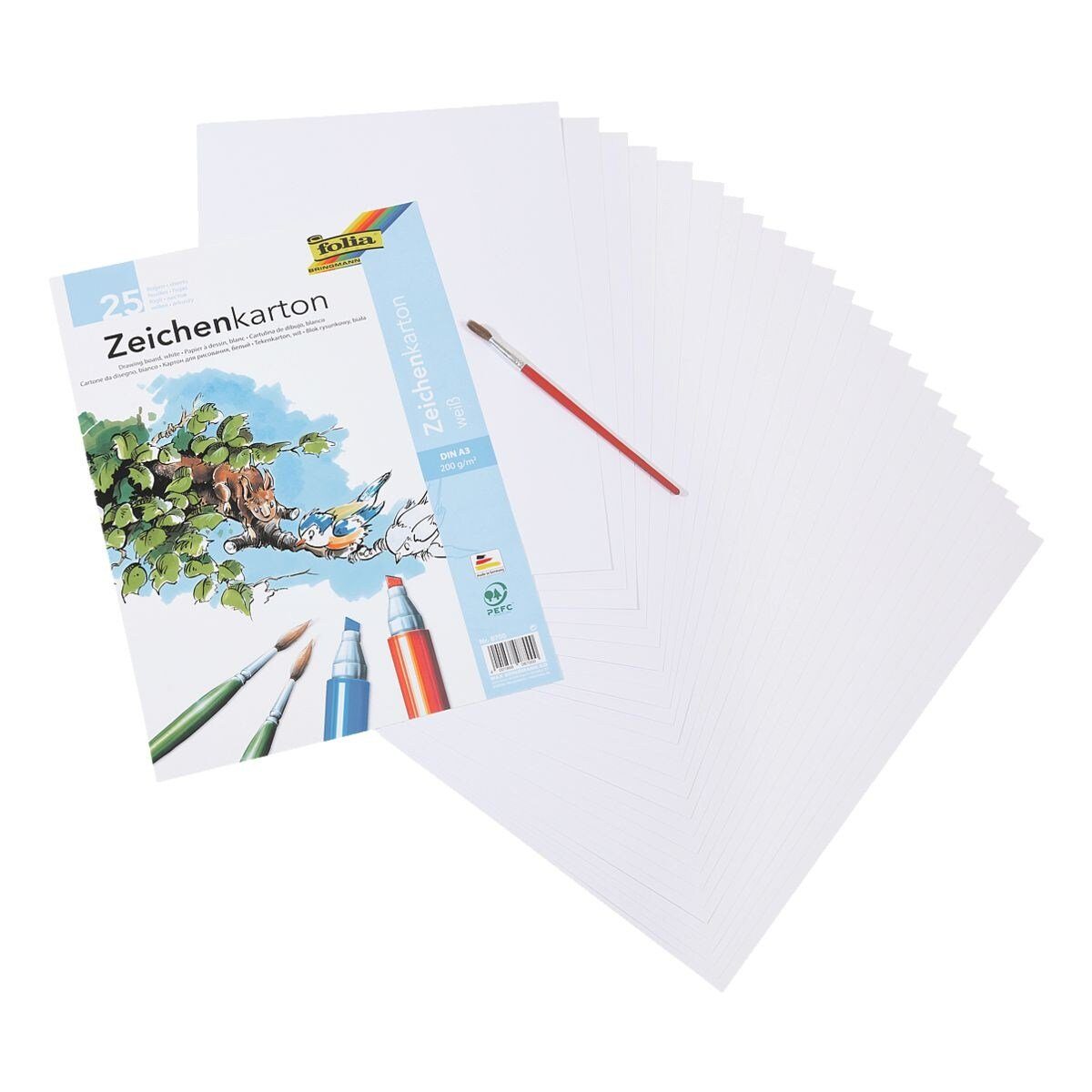 Folia Zeichenkartonblock, DIN A3, 25 Blatt, Grammatur 200 g/m²