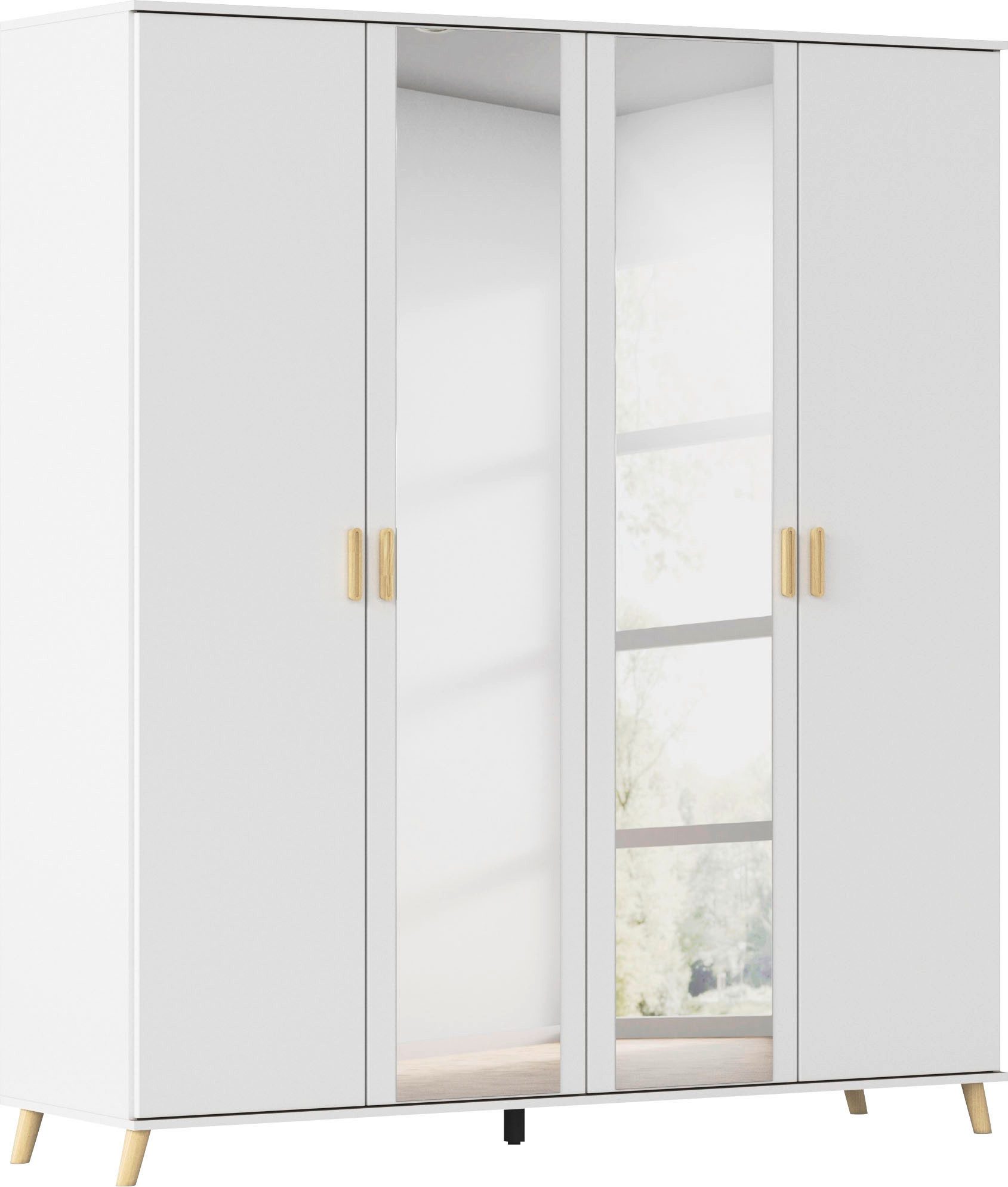 rauch Kleiderschrank Skandi Kinderzimmer Schlafzimmerschrank FALUN (Breite 137/182, Höhe 203 cm) im modernen Skandi-Look, Füße/Griffe Eiche massiv MADE IN GERMANY