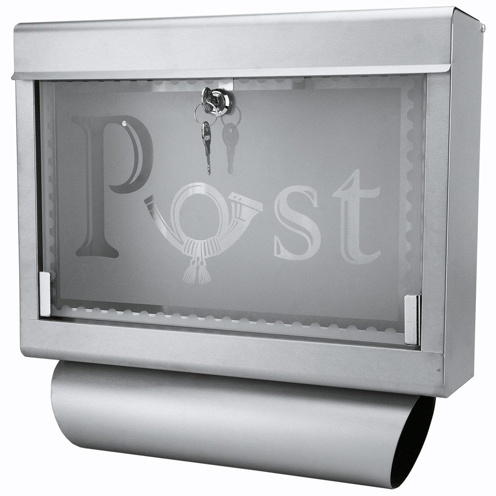 Grafner Briefkasten Briefkasten mit Zeitungsrolle aus Edelstahl und Glas Mo günstig online kaufen