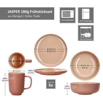 Ritzenhoff & Breker Frühstücks-Geschirrset Ritzenhoff Jasper 18tlg Frühstücksset Puder Steingut, Steingut