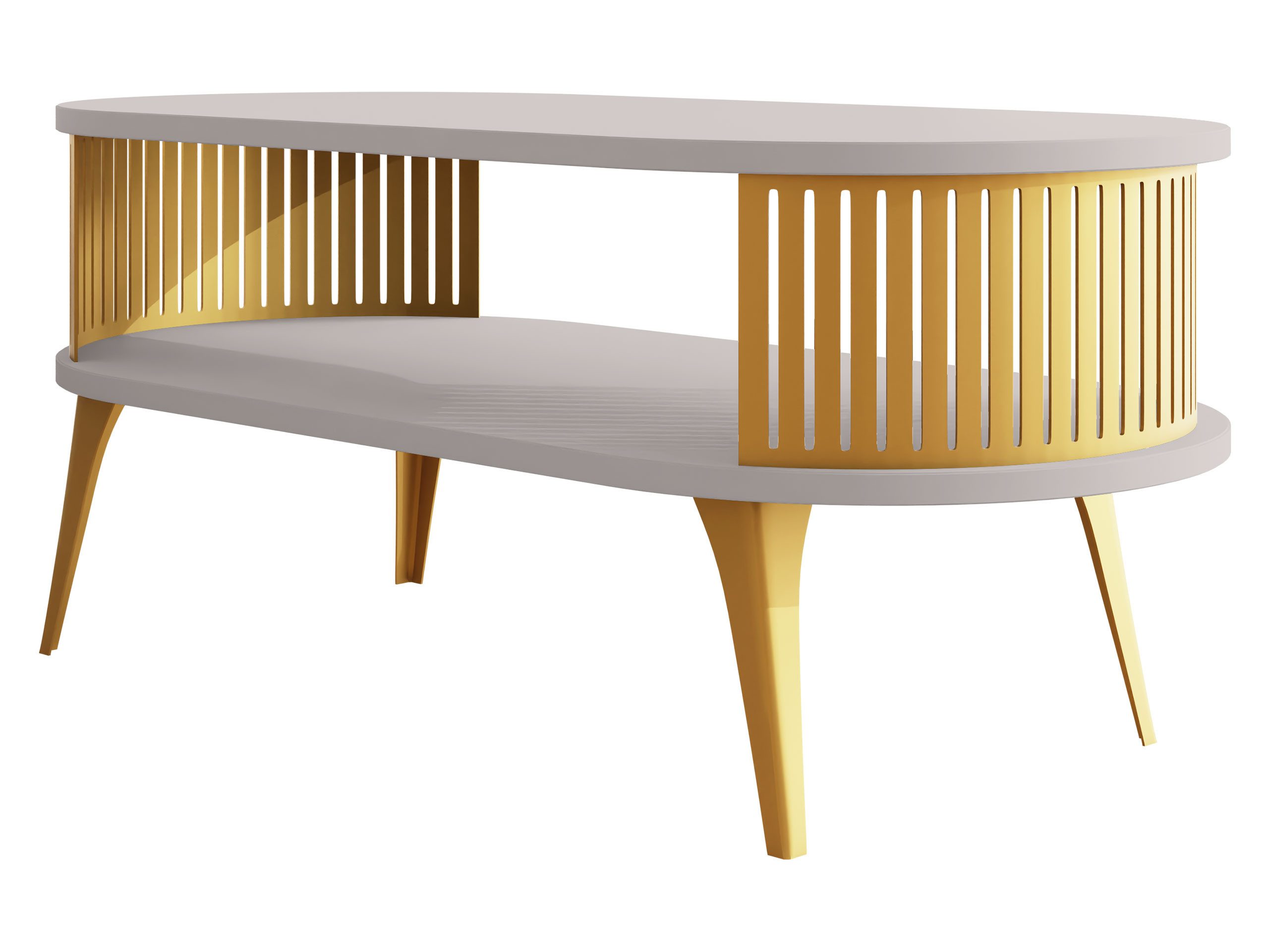 MIRJAN24 Couchtisch Roenni Oval Gold (mit Regal), Beine und Seiten aus Stahl