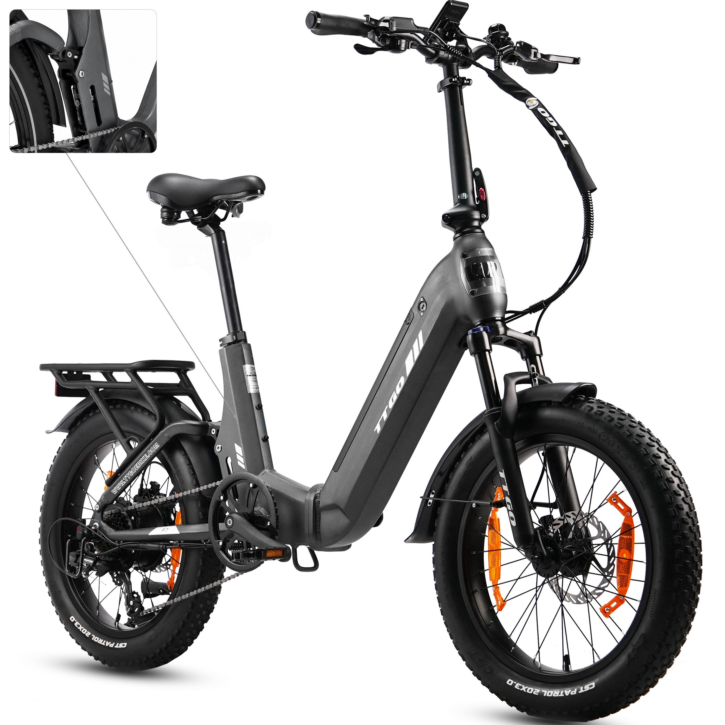 klapprder e-bikes Schwarz 20 Zoll E-Bike Klapprad Fatbike Mountainbike 750W 625Wh Akku 100km  Reichweite