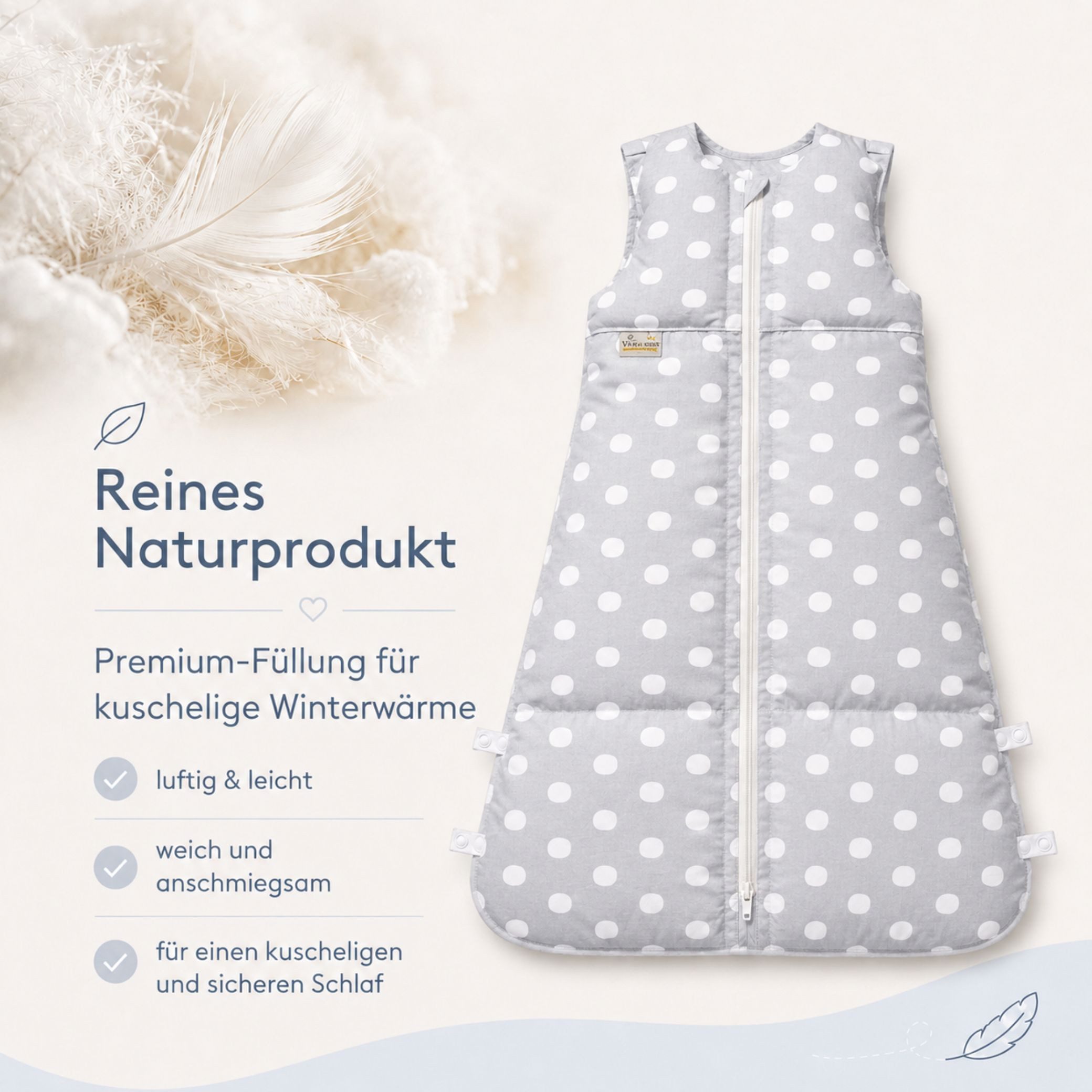 Kinderhaus Blaubaer Babyschlafsack Daunenschlafsack TOP, 3-fach längenverstellbar mit Premiumdaunen luftig leicht atmungsaktiv – Bild 4 von 5