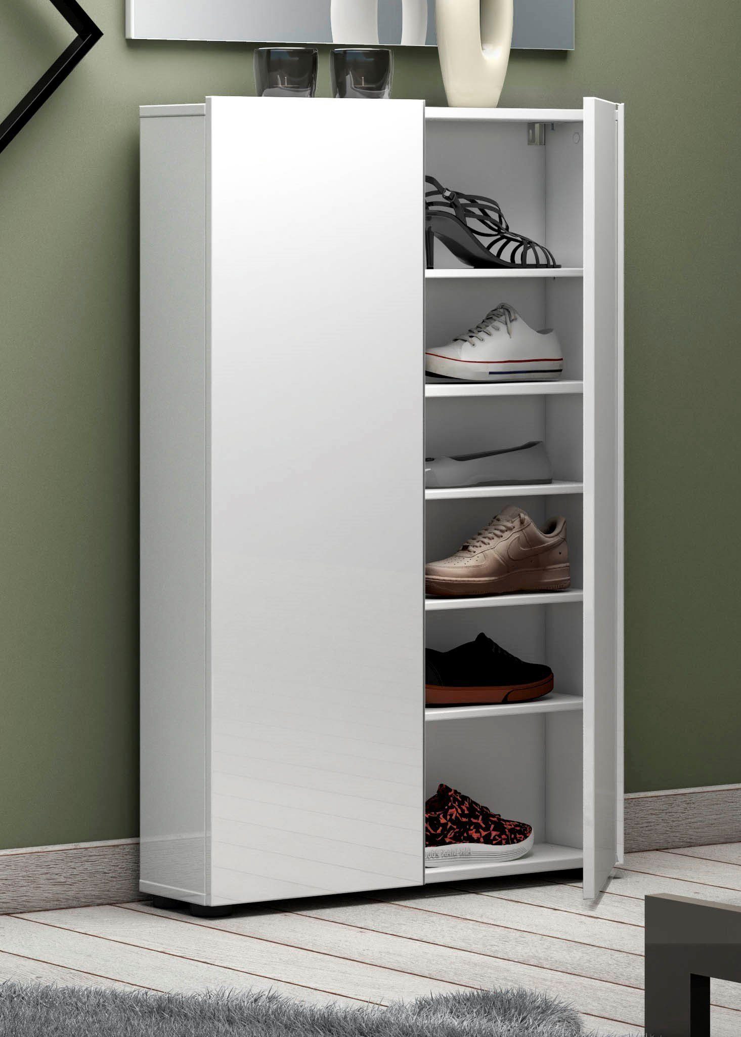 möbelando Schuhschrank SPAZIO (BxHxT: 73,4x115x18,6 cm) in weiß mit 2 Türen und 6 Fächern | Schuhschränke