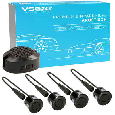 VSG24 Akustische Premium Einparkhilfe ECHO PLUS Parkhilfe zum nachrüsten PDC Rückfahrkamera (Rückfahrwarner mit Lautsprecher & 4 Sensoren Stecksystem Nachrüstsatz)