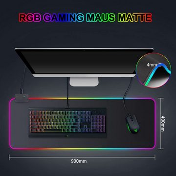 HYTIREBY Gaming Mauspad Gaming Mauspad RGB Mousepad 800x300mm XXL, Gaming Mousepad groß mit 14 Beleuchtungs Modi 7 LED Farben Wasserdicht