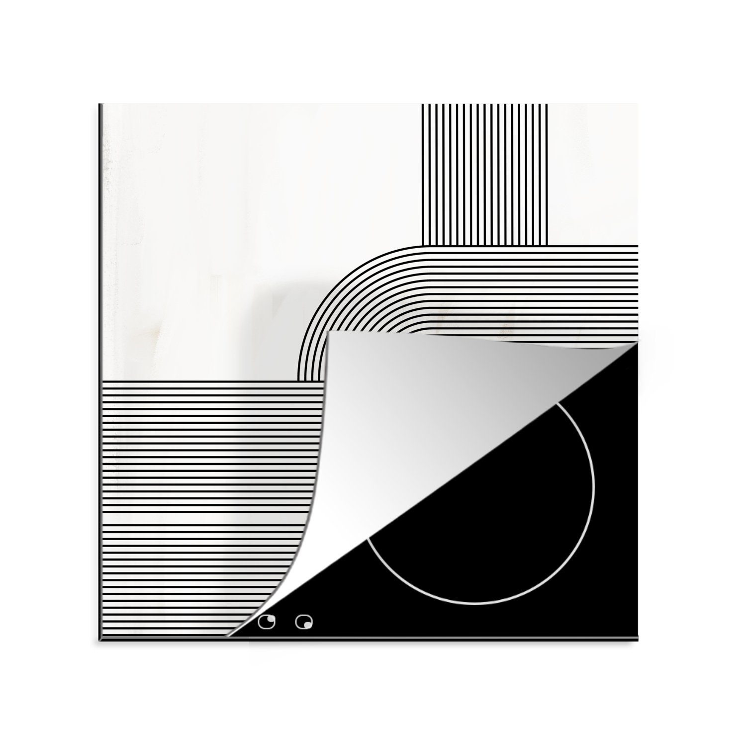 MuchoWow Herdblende-/Abdeckplatte Kunst - Abstrakt - Schwarz - Weiß, Vinyl, (1 tlg), 78x78 cm, Ceranfeldabdeckung, Arbeitsplatte für küche