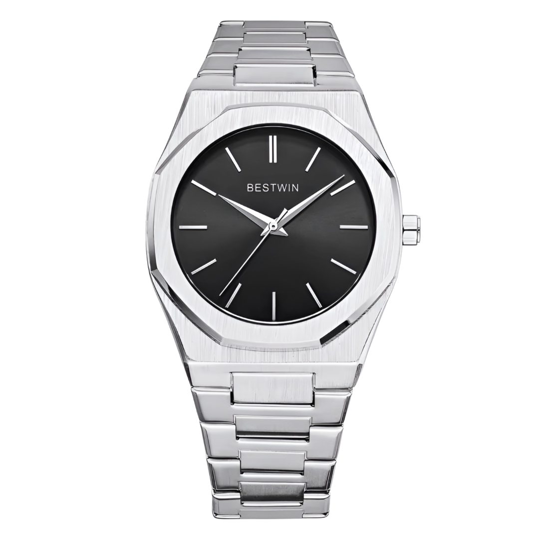 S&T Design Quarzuhr Herren Edelstahl Armbanduhr Quarz, (inkl. Часыetui, und Armbandkürzer), Armbanduhr für Herren, Achteckig, Wasserdicht